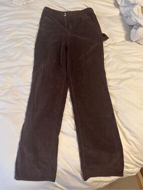 Brown Corduroy Straight-Leg Pants